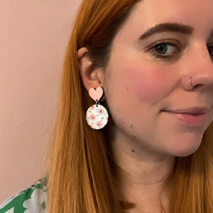 dainty floral heart drop circle earrings