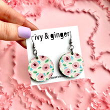 Load image into Gallery viewer, dainty floral hook drop circle earrings
