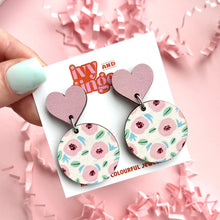 Load image into Gallery viewer, dainty floral heart drop circle earrings
