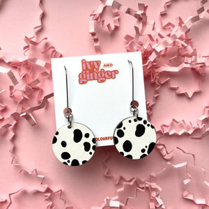 Dalmatian print drop circle earrings