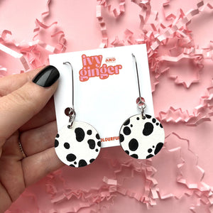 Dalmatian print drop circle earrings