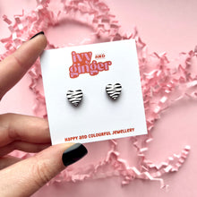Load image into Gallery viewer, Mini zebra print heart stud earrings

