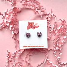 Load image into Gallery viewer, Mini pink and black leopard print heart stud earrings
