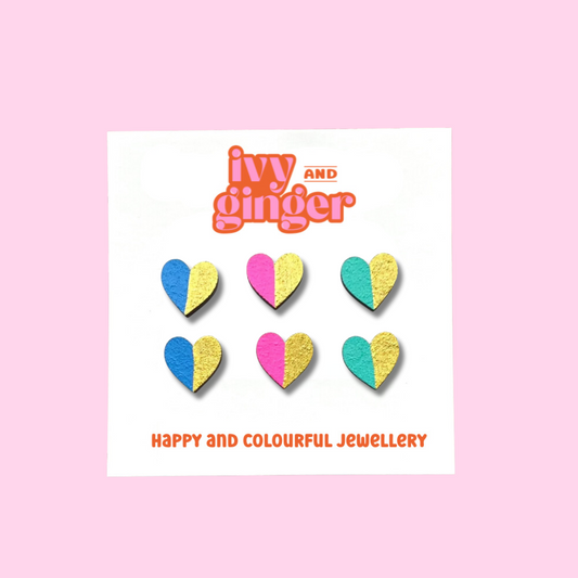 Gold edge bright hearts stud earrings set