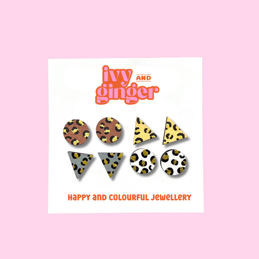 Gold leopard four piece stud set