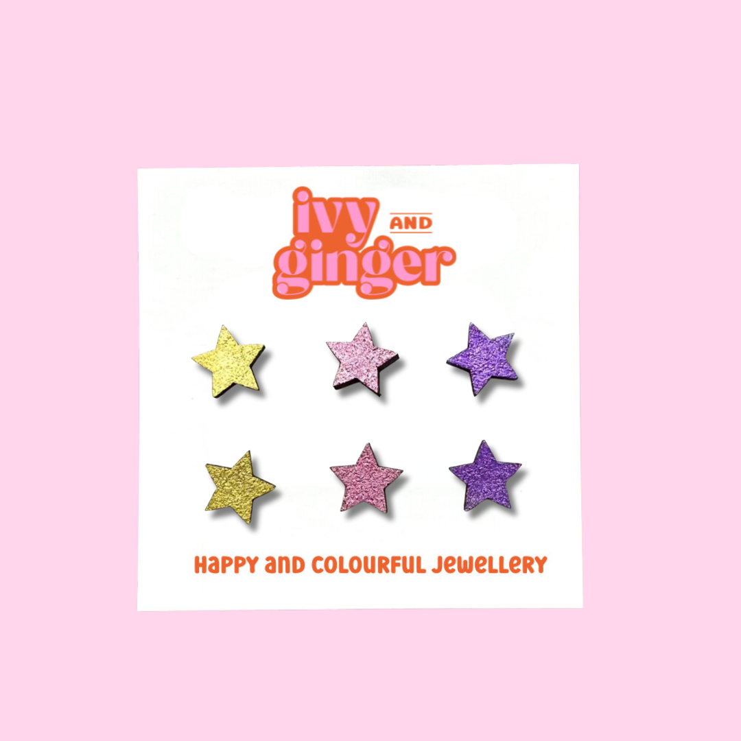 Gold star stud earrings set