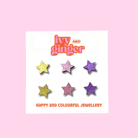 Gold star stud earrings set