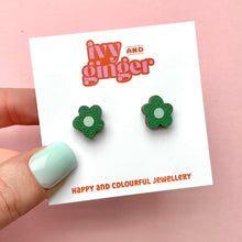 Load image into Gallery viewer, green and blue flower studs
