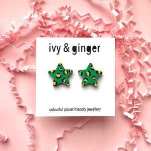 large green and gold leopard print star stud