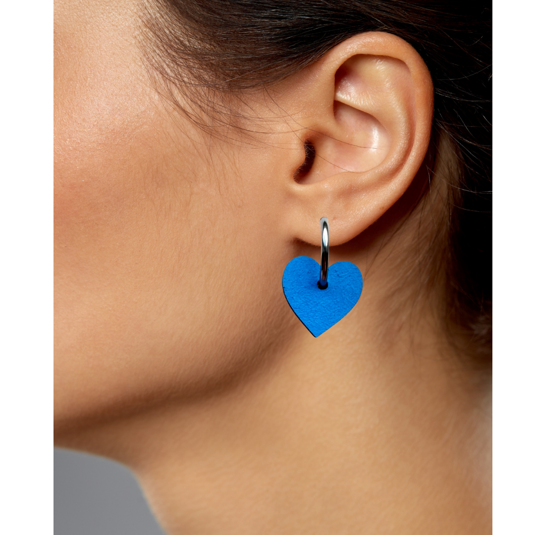 Blue heart shaped hoop earrings