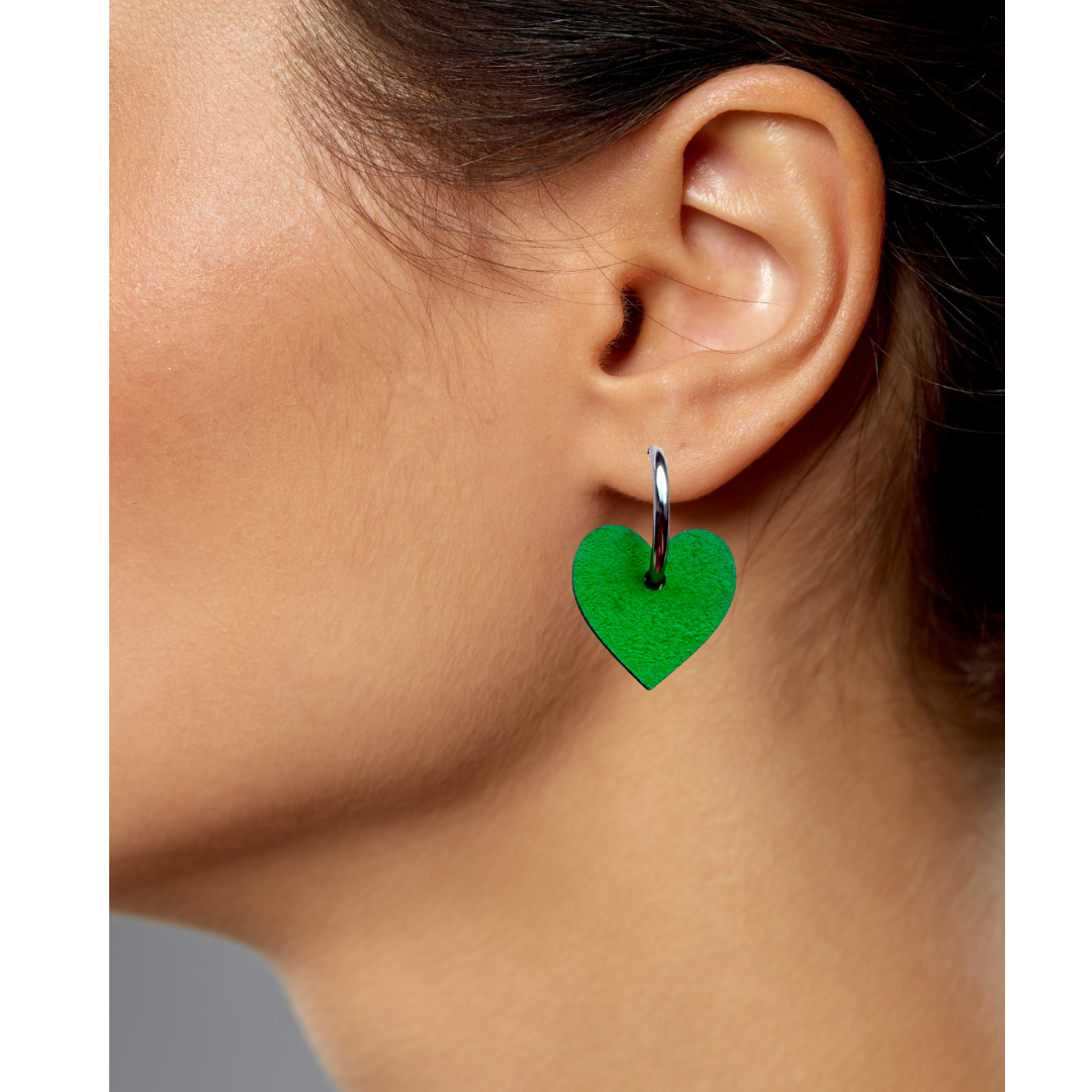 Green heart shaped hoop earrings