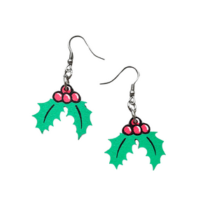 Christmas Holly Dangle Earrings