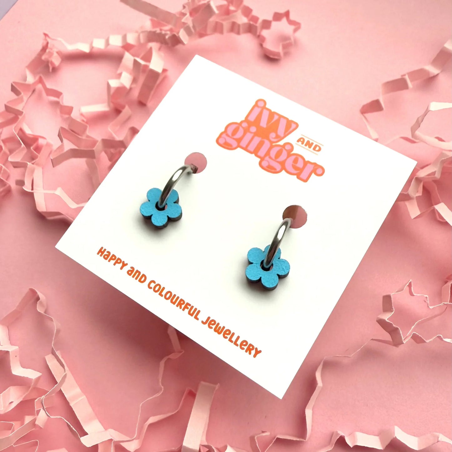 Mini statement light blue flower hoop earrings