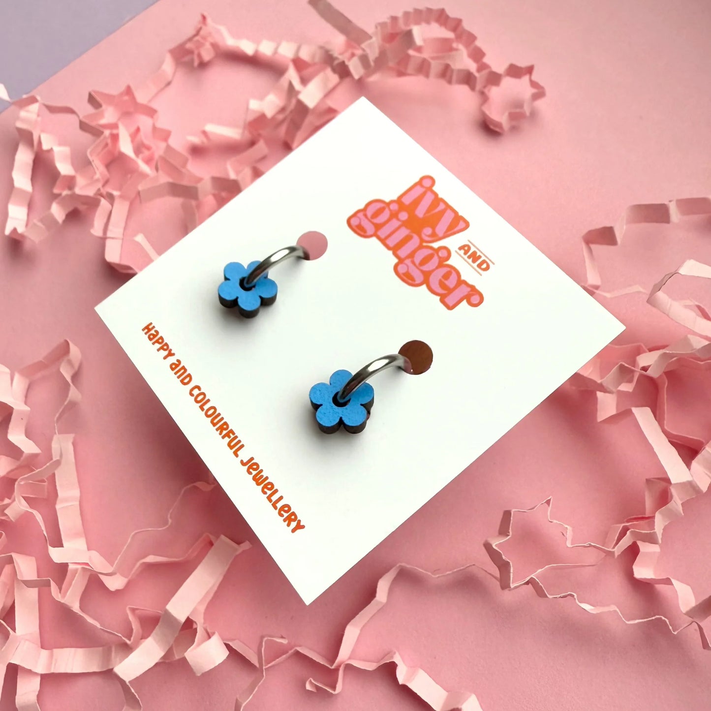 Mini statement blue flower hoop earrings