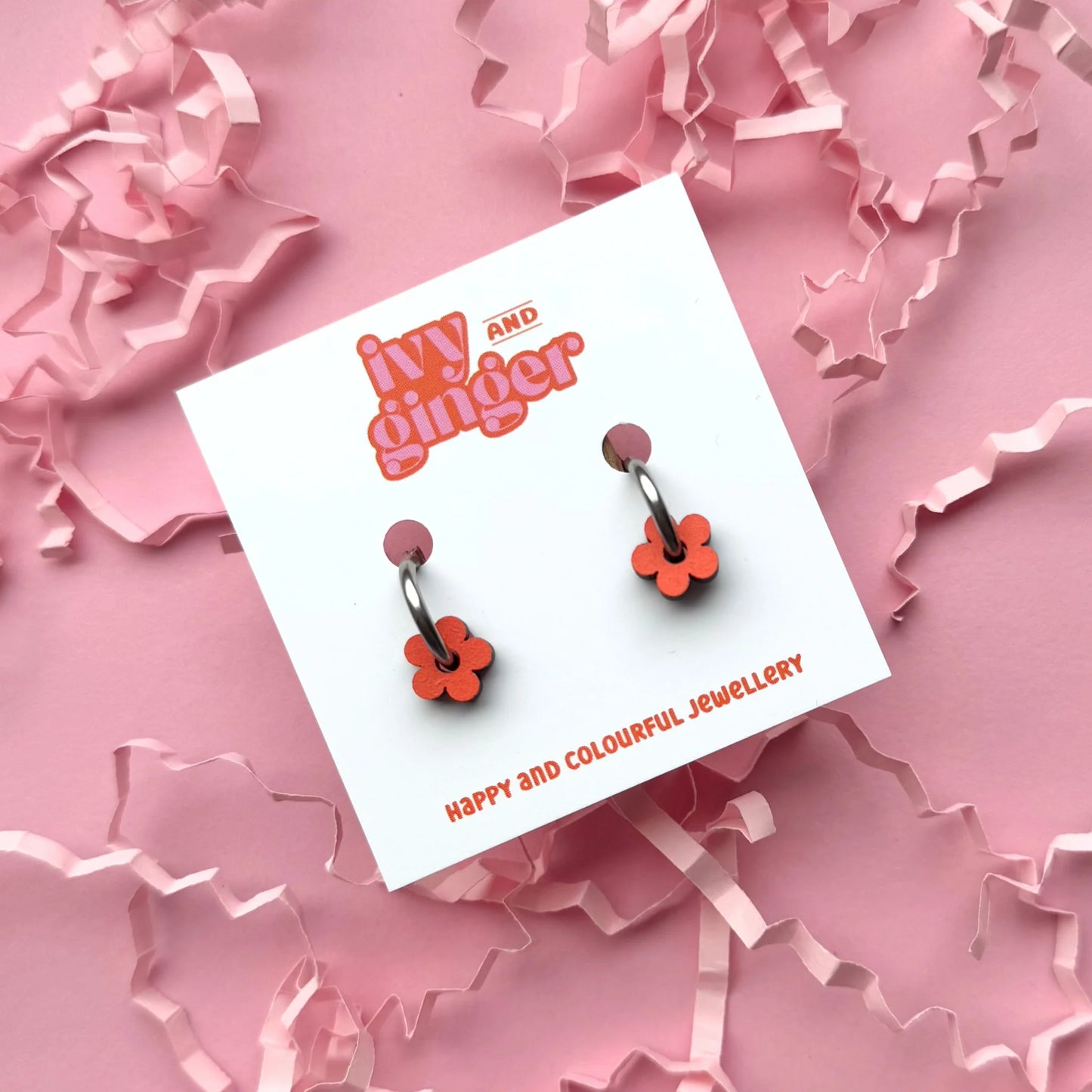 Mini statement orange flower hoop earrings