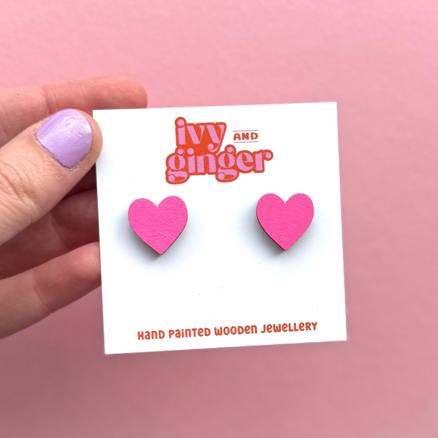Midi bright pink heart stud earrings
