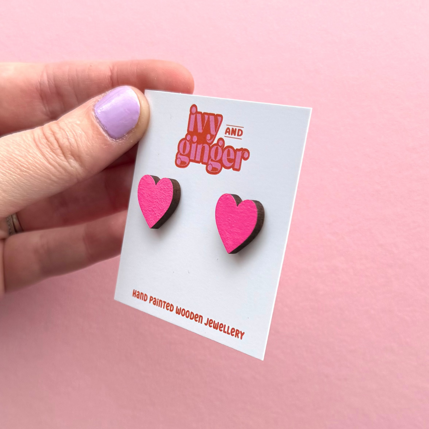Midi bright pink heart stud earrings