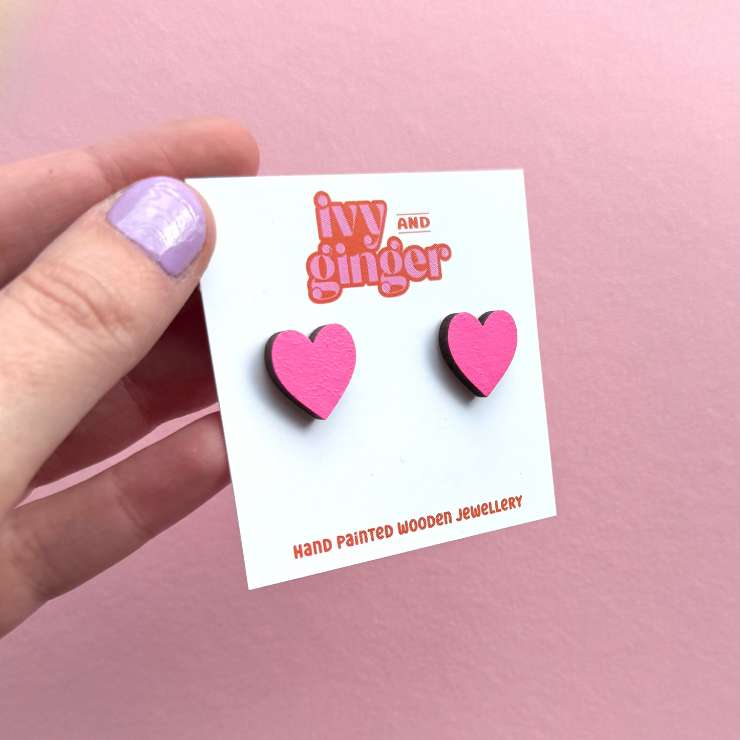 Midi bright pink heart stud earrings