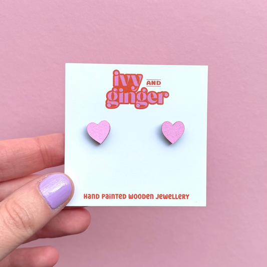 Mini pink heart stud earrings
