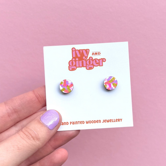 Mini pink circle confetti stud earrings