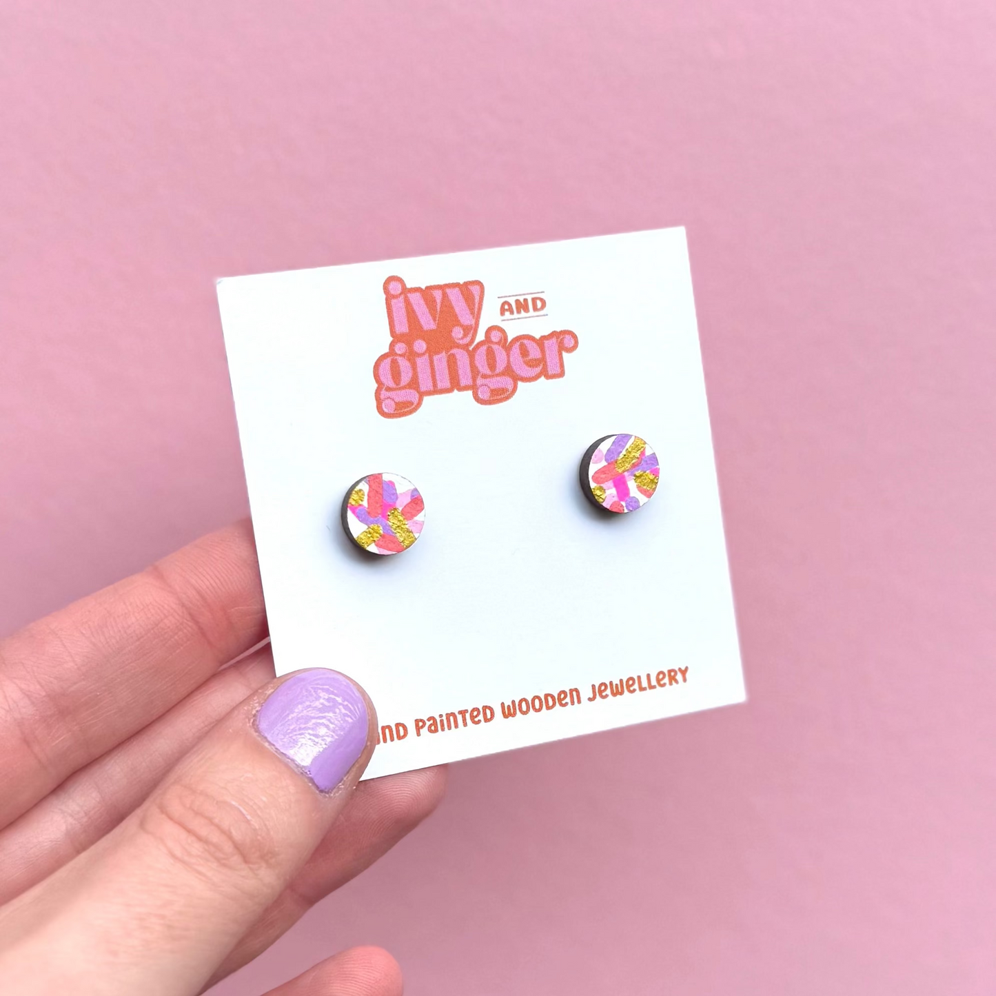Mini pink circle confetti stud earrings