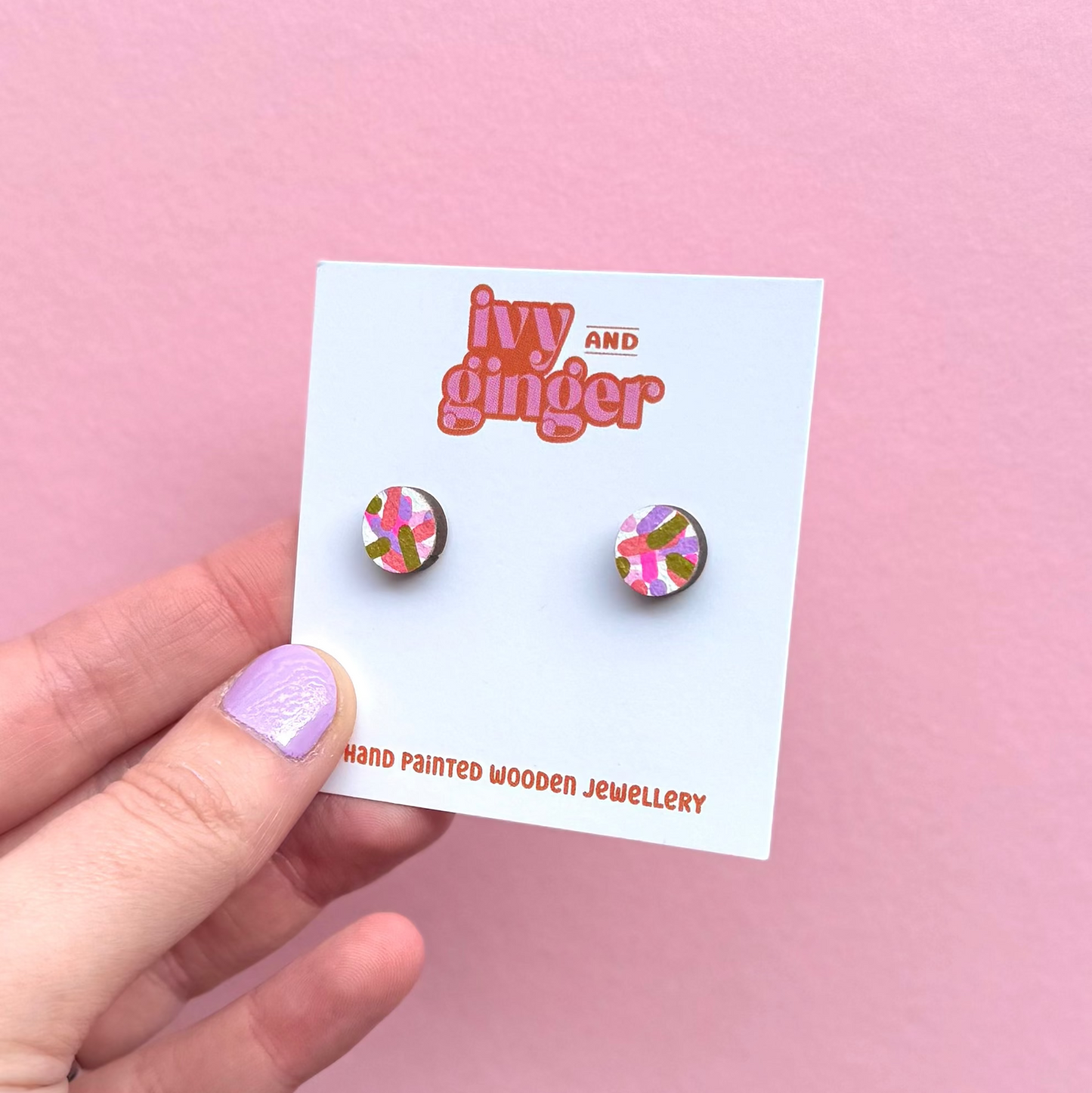 Mini pink circle confetti stud earrings