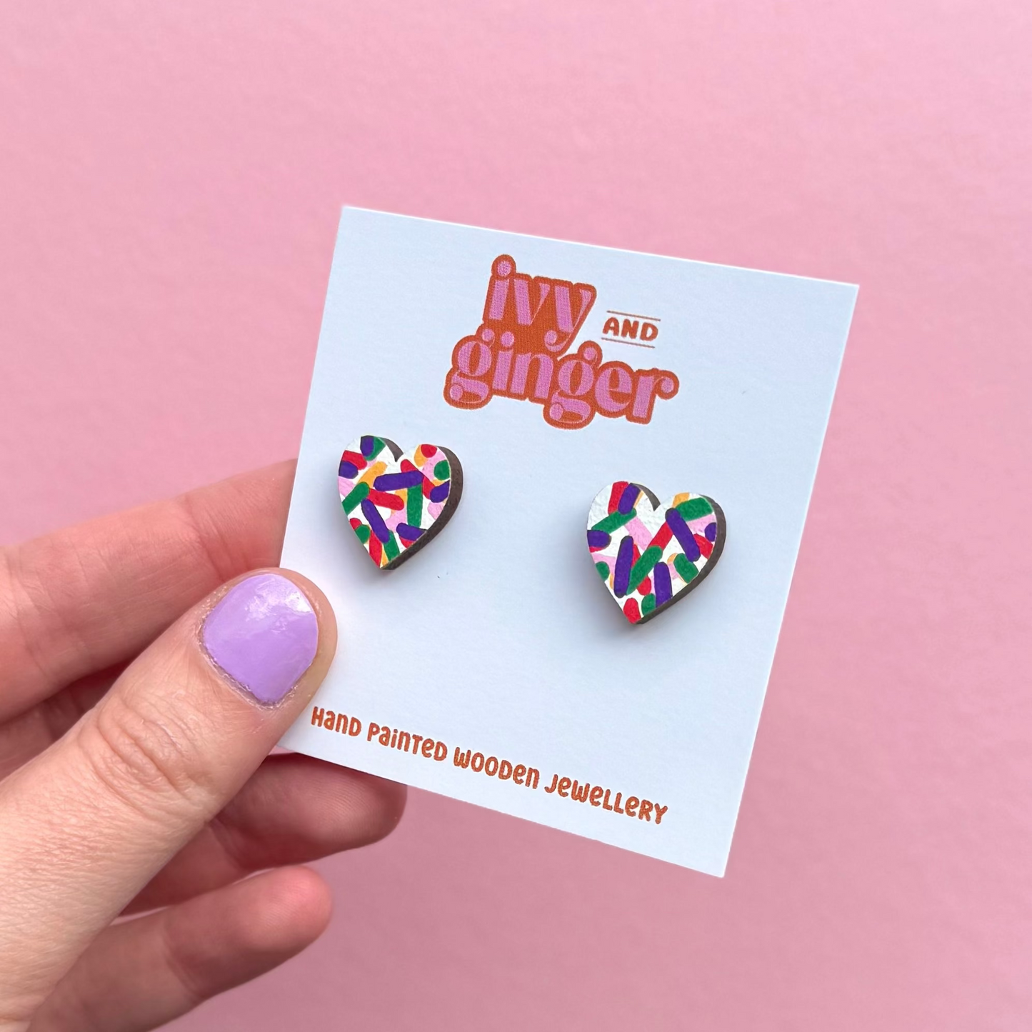 Confetti print midi heart stud earrings