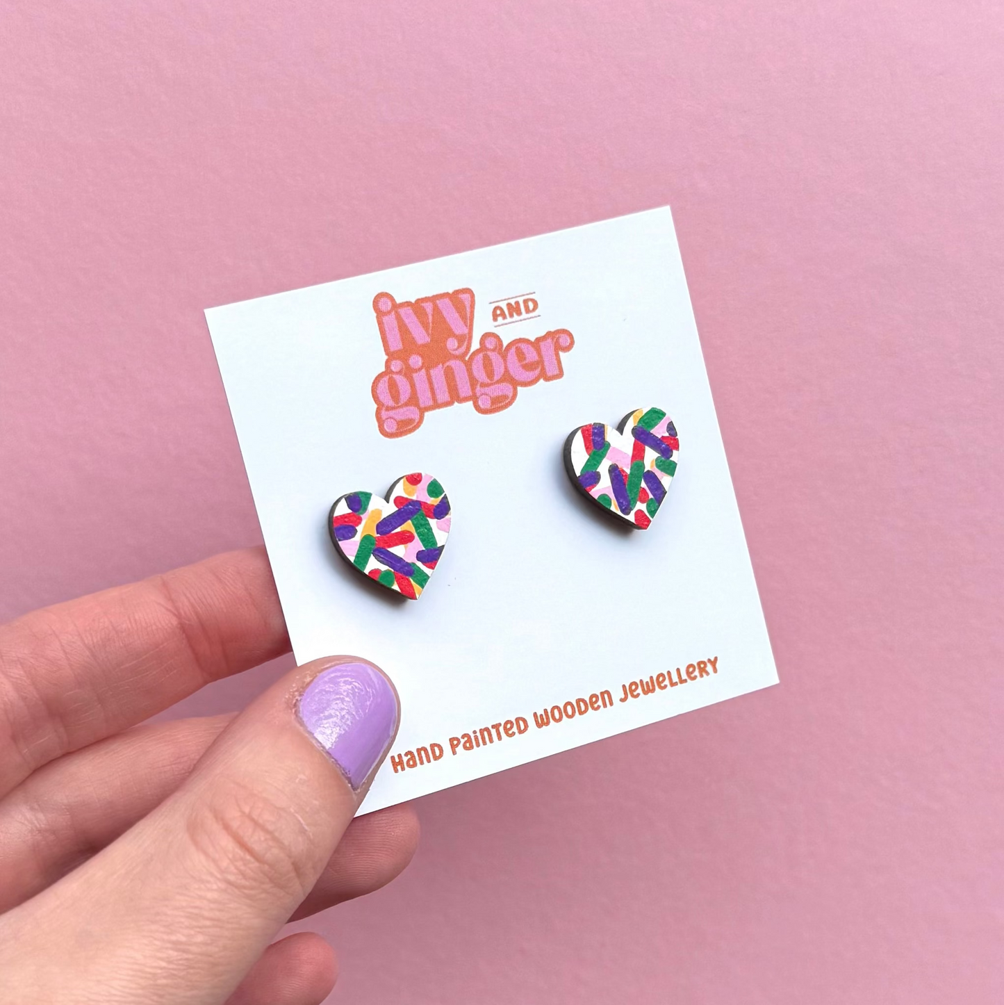 Confetti print midi heart stud earrings