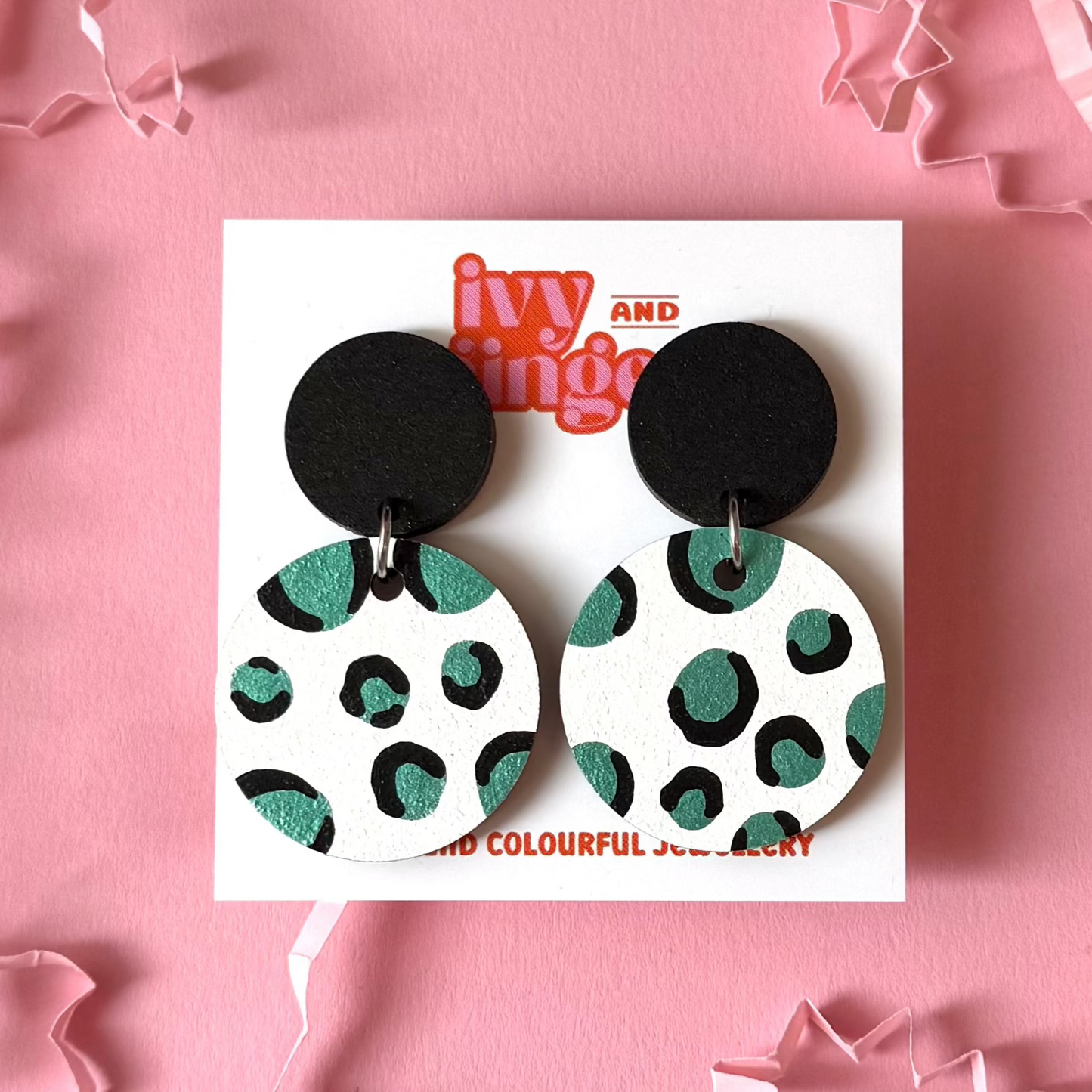 ONE OFF DESIGN: Metallic green leopard drop dangle statement earrings