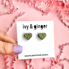 Load image into Gallery viewer, beige leopard print heart studs
