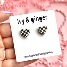 Load image into Gallery viewer, checkerboard print heart studs
