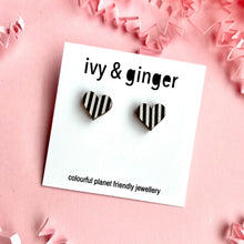 Load image into Gallery viewer, monochrome striped print heart studs
