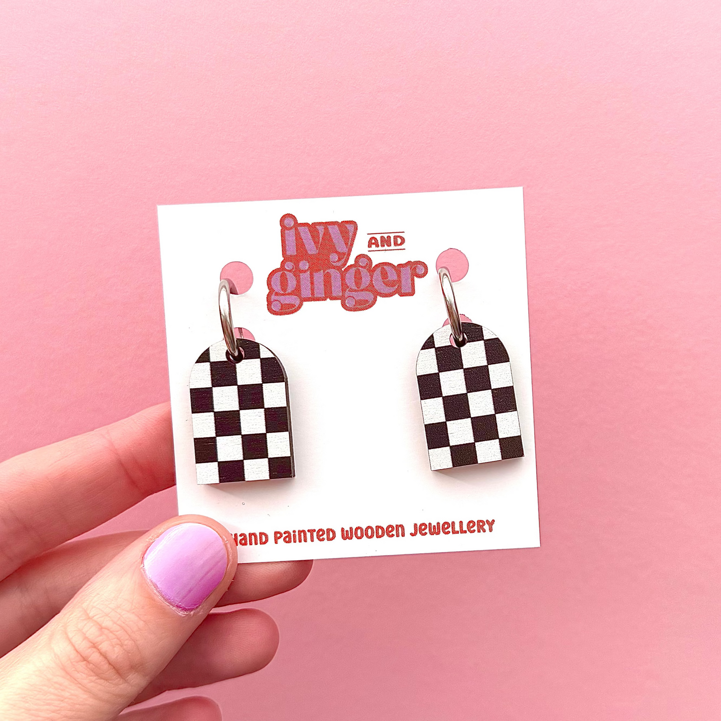Checkerboard arch drop dangle earrings