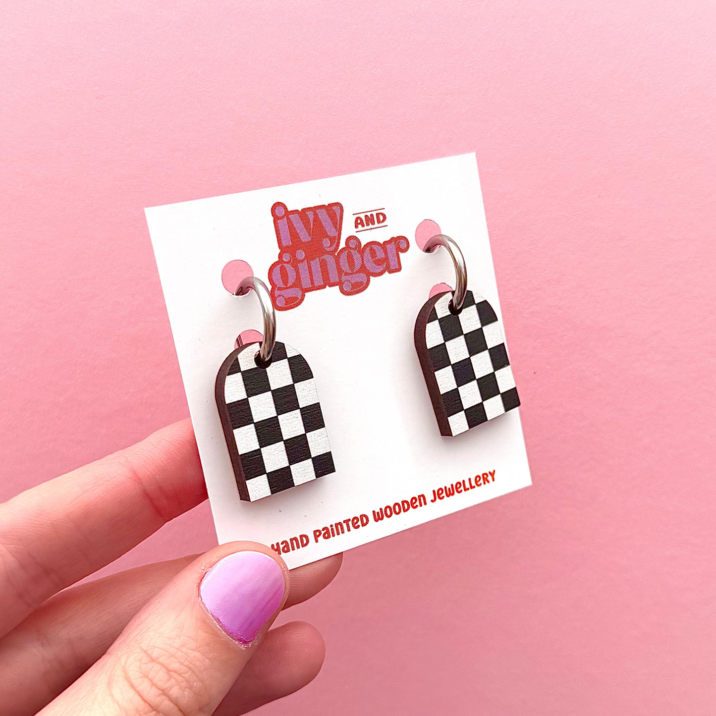 Checkerboard arch drop dangle earrings