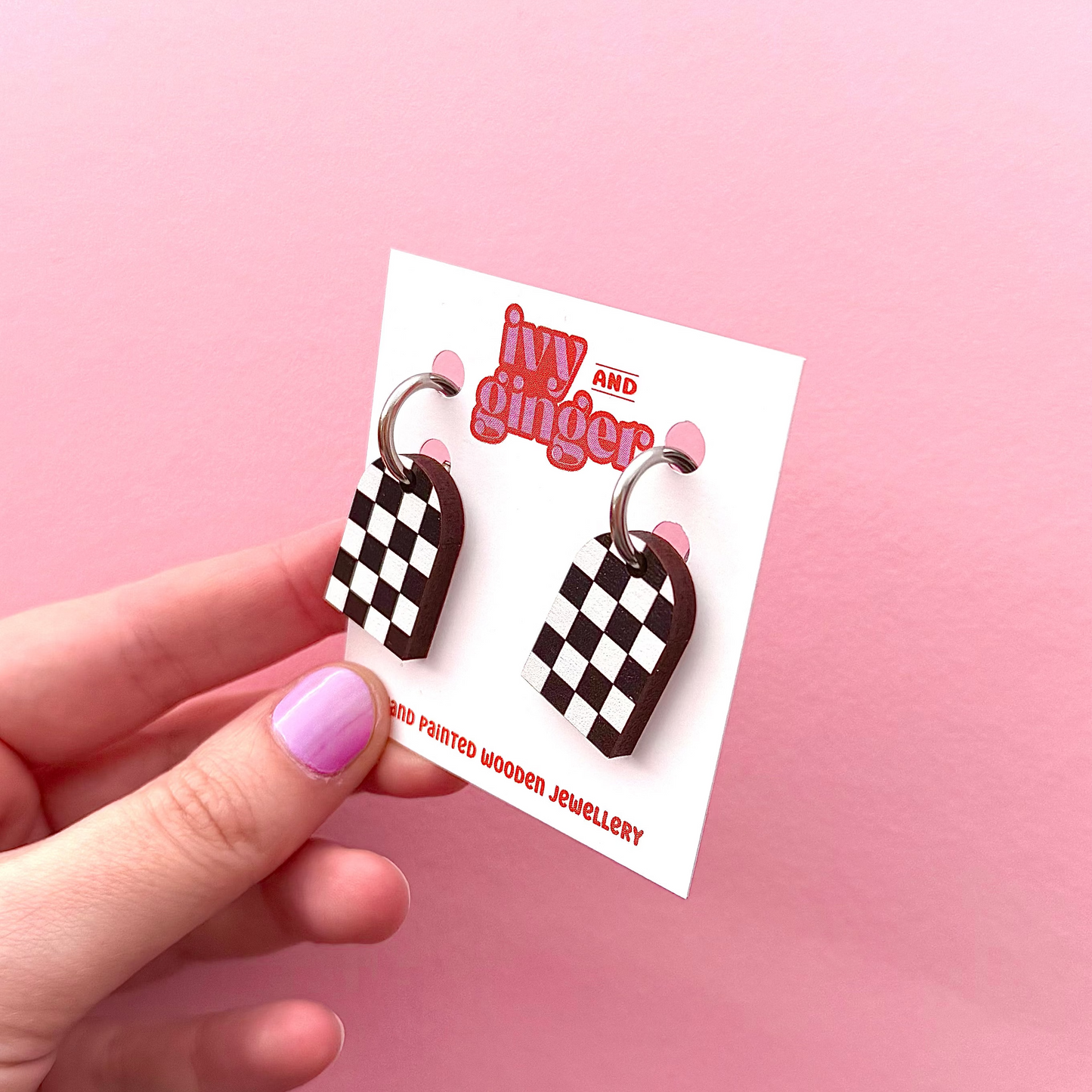 Checkerboard arch drop dangle earrings