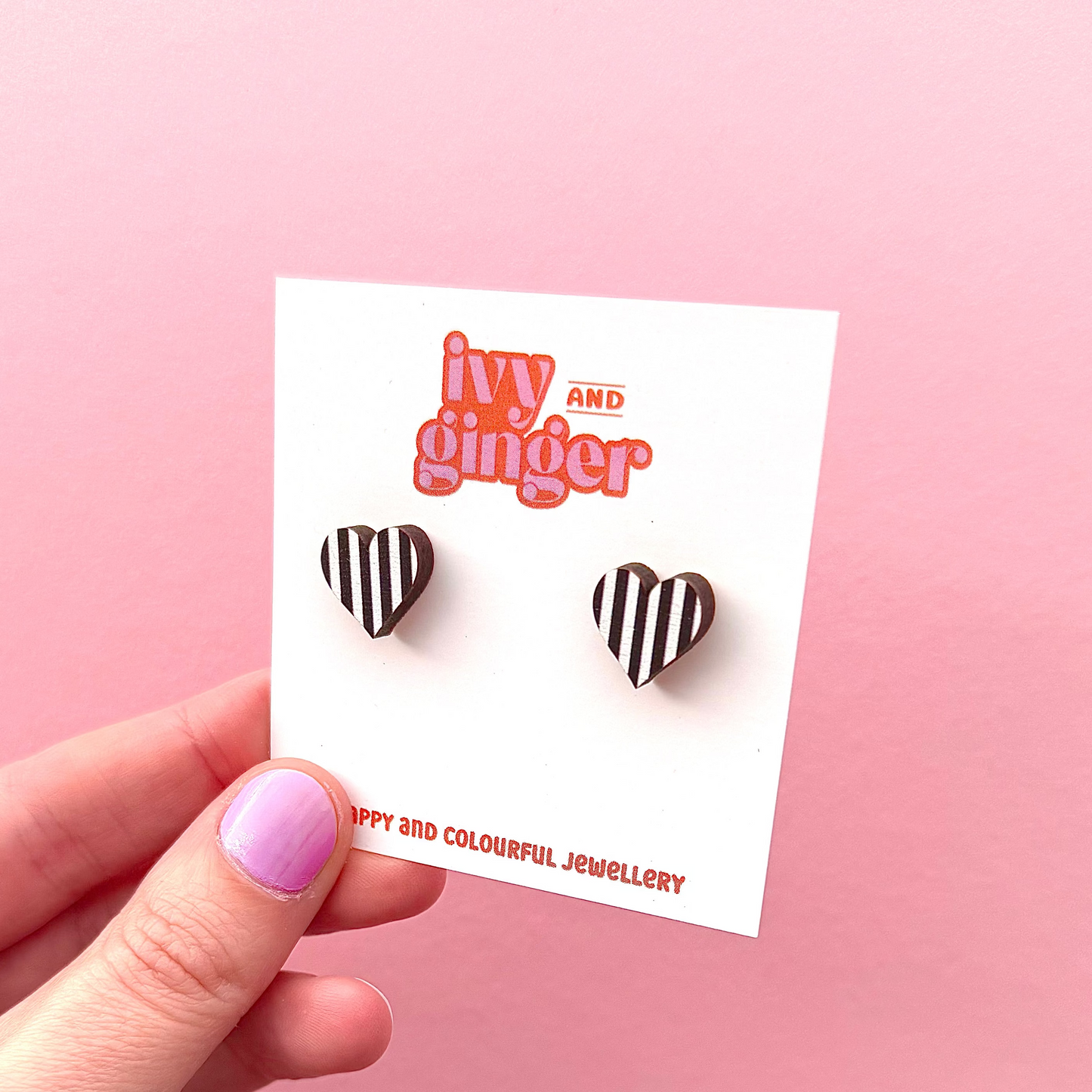 Midi mono stripe print heart stud earrings