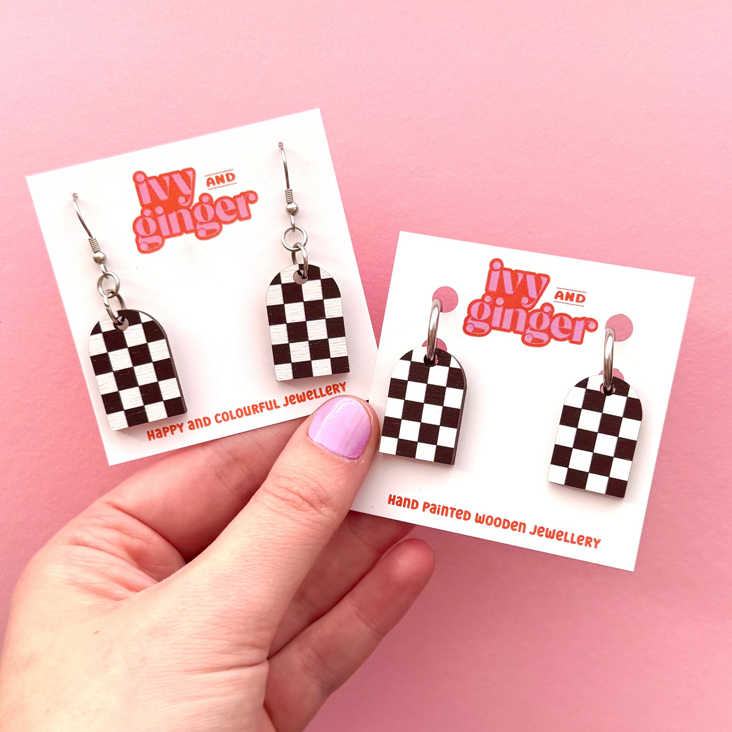 Checkerboard arch drop dangle earrings