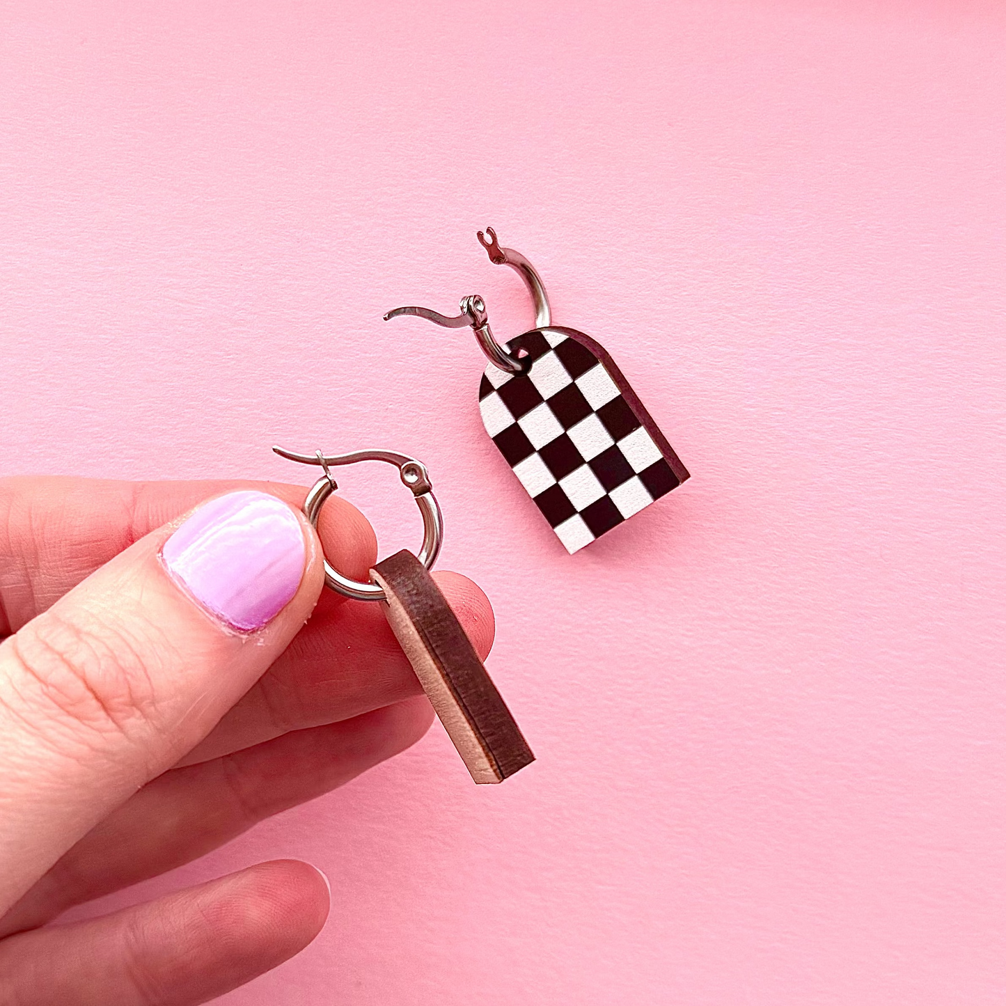 Checkerboard arch drop dangle earrings