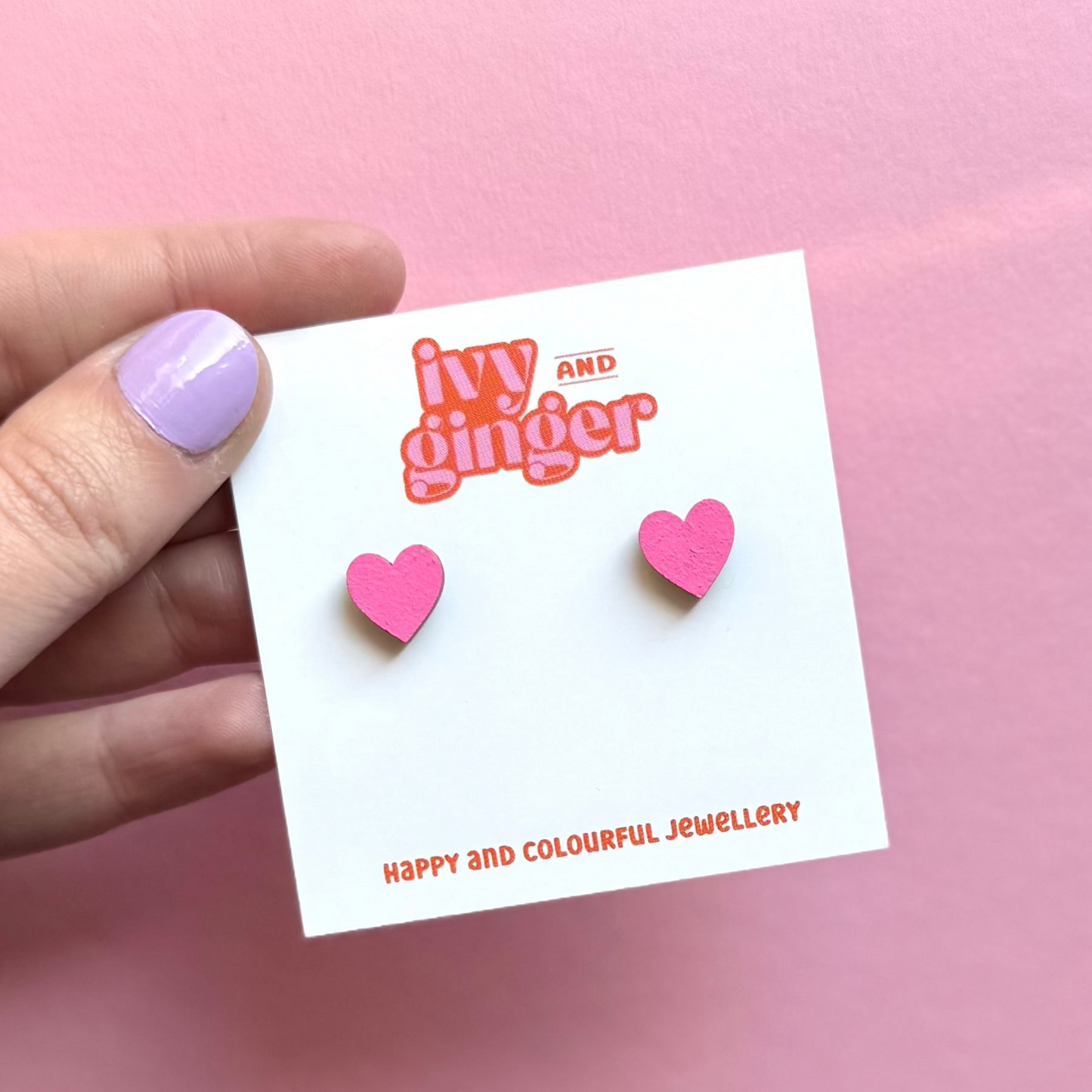 ONE OFF DESIGN: Mini bright pink heart stud statement earrings