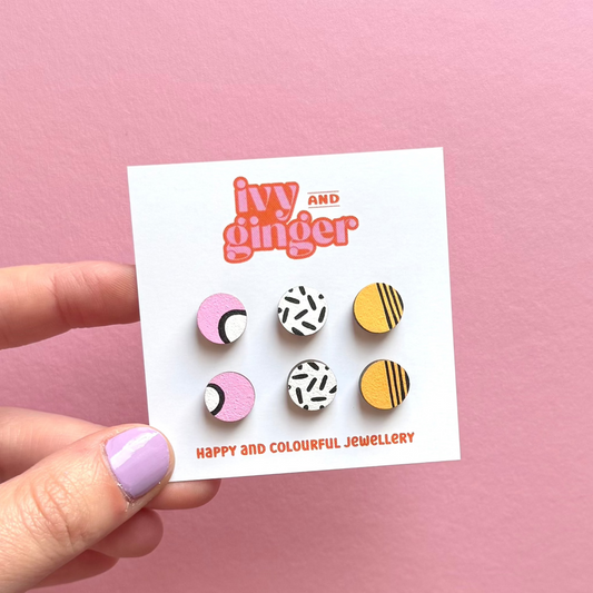 Tropical pink and yellow mini stud earrings set