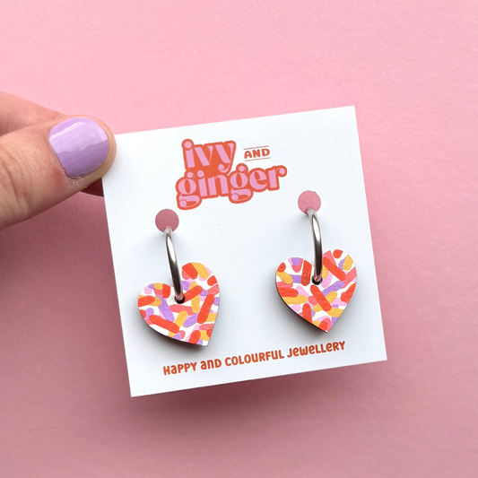 Tropical confetti small heart hoop earrings