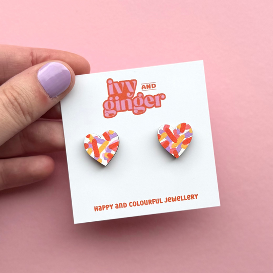 Tropical confetti midi heart stud earrings
