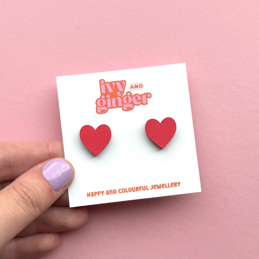 Bright red midi heart stud earrings