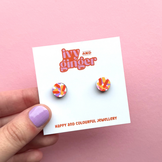 Tropical confetti mini circle stud earrings