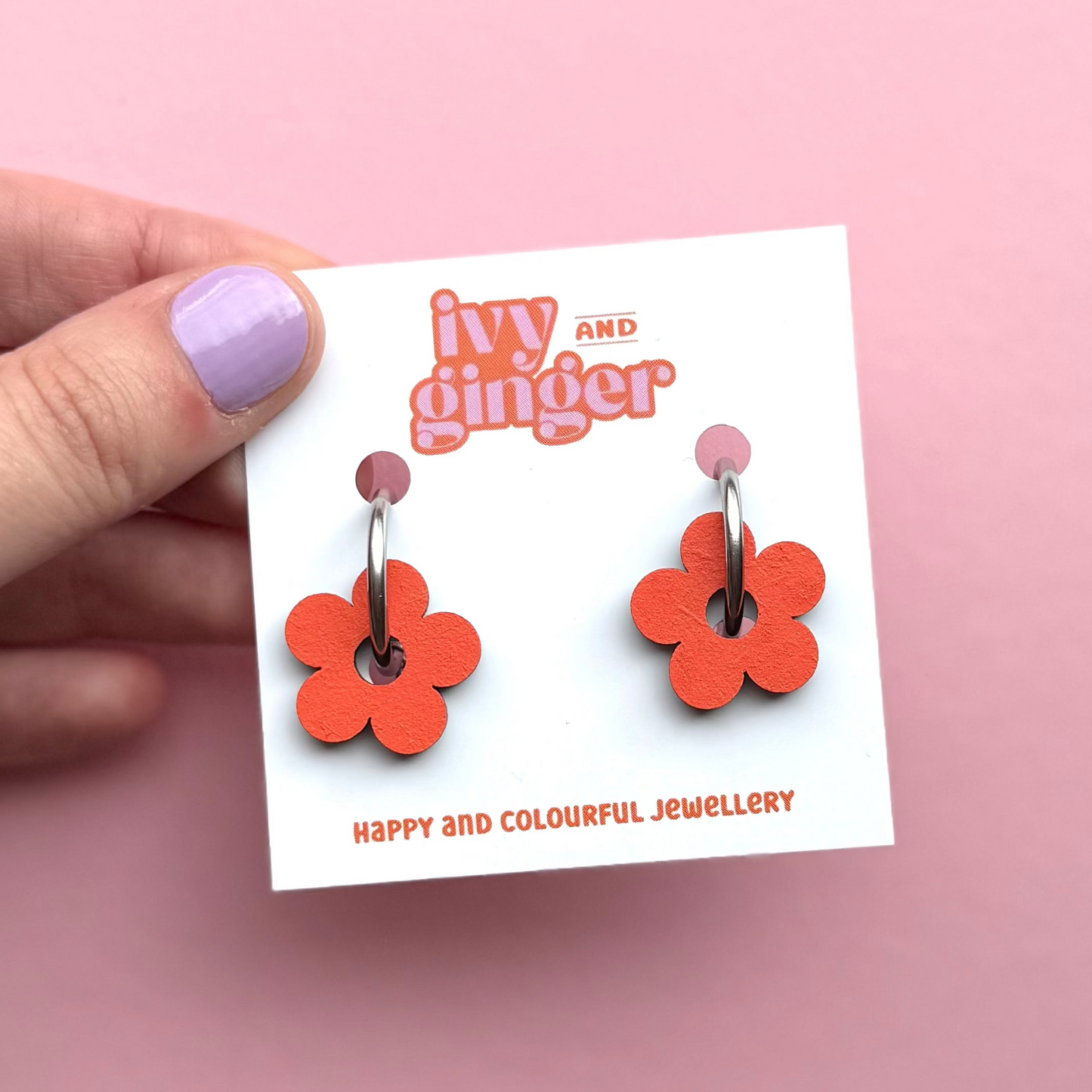 Orange flower hoop earrings