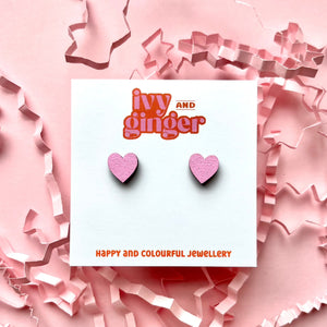 Mini pink heart stud earrings