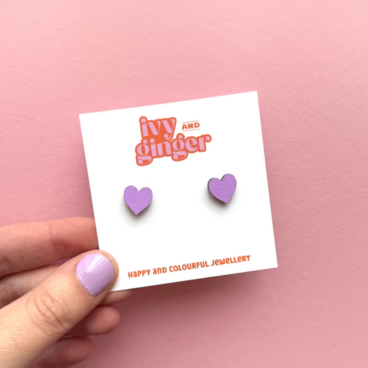 Lilac mini heart stud earrings