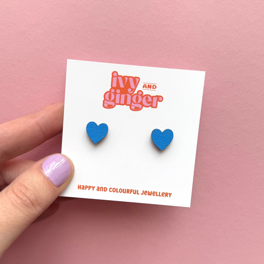 Blue mini heart stud earrings