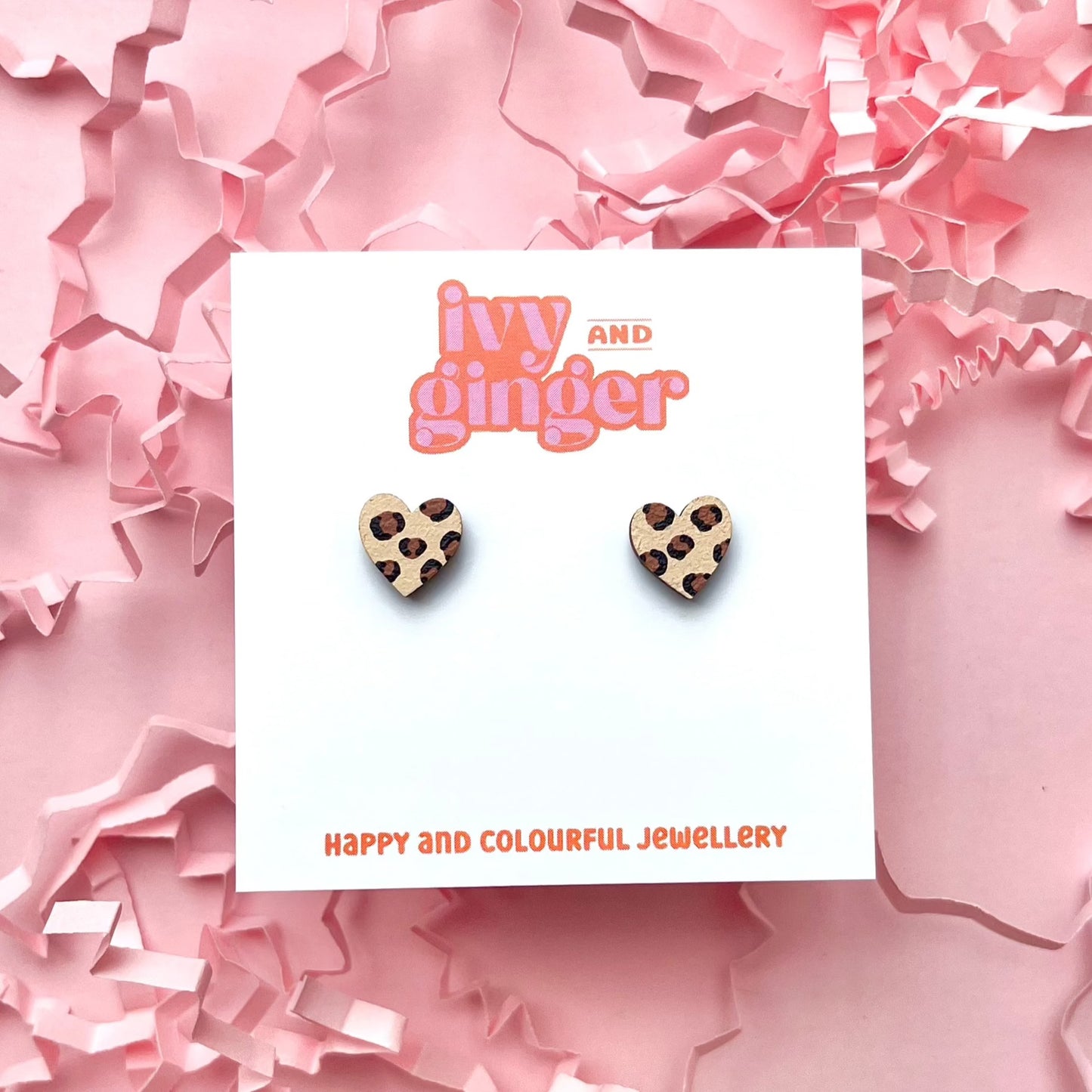 Mini leopard print heart brown and beige stud earrings