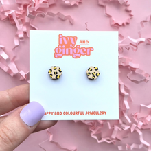 Load image into Gallery viewer, Mini cream and gold hexagon leopard print stud earrings
